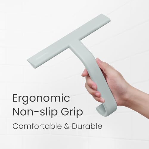 Image of dancemoon JustHang Shower Squeegee with Built-in Hook, 10-Inch Sage Green