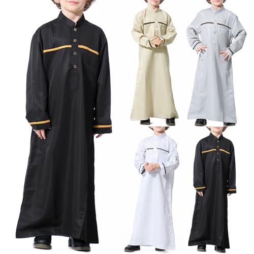 Muslim Thobe for Boys Islamic Clothing Long Sleeve Kaftan 𝐑obe Arabic Dress Kids Boys Prayer Dress Ramadan Eid Outfit