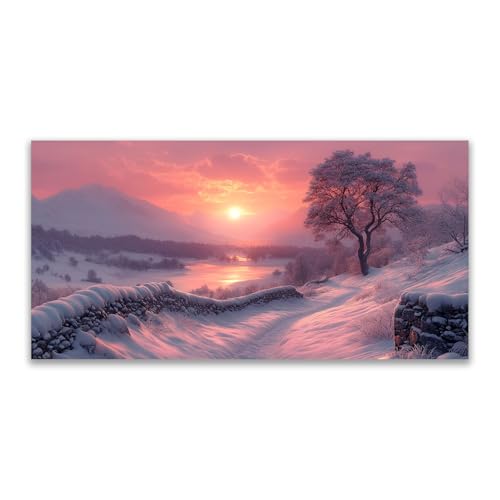 Impression sur toile hiver paysage de neige rose art mural moderne 50x100cm sans cadre