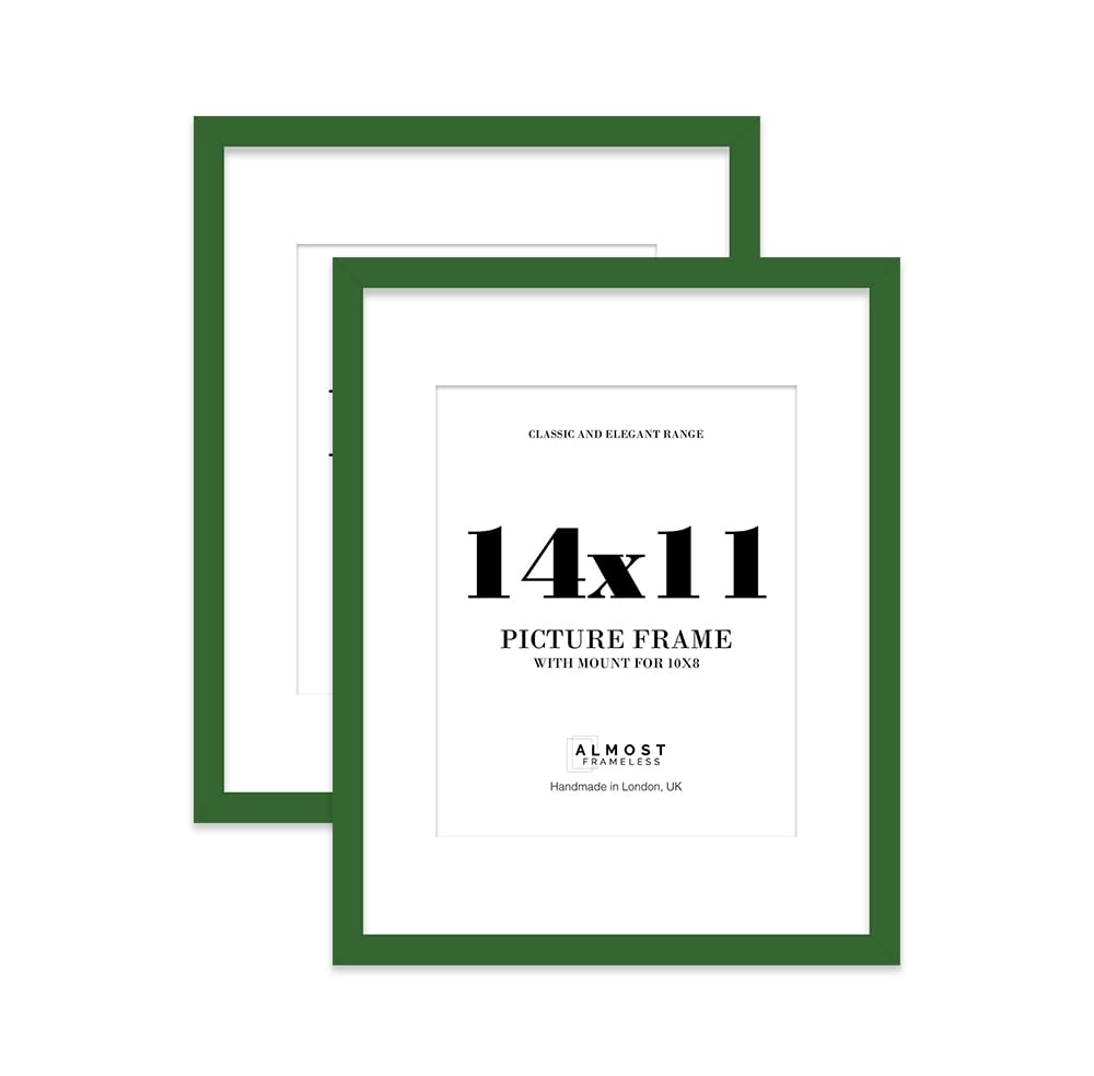 Green Picture Frame 14x11 With 10x8 Mount for Photos - Wall & Table Display, Landscape or Portrait, 2 Pack