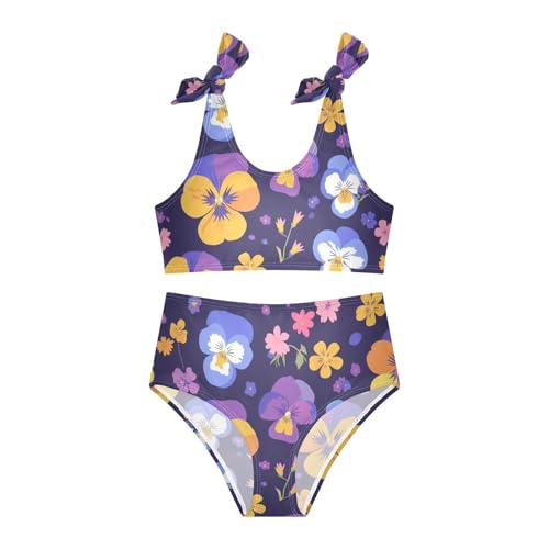 KLL The Garden Tricolor Pansy Flower Girls' 2 Piece Bikini Set Beach Swimsuits Swimwear Adjustable Strap3