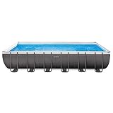 Intex 24ft X 12ft X 52in Ultra Frame Rectangular Pool Set with Sand Filter Pump & Saltwater System, Ladder, Ground Cloth, Pool Cover, Deluxe Maintenance Kit & Volleyball Set