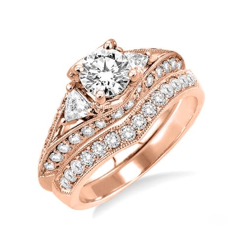 10K/14K/18K Gold 1.0-6.0 CT Round Cut Moissanite/Diamond/Lab Created Diamond Bridal Set Wedding Rings D-VVS1 Clarity Lab Grown Diamond Wedding Band Ring Sets for Women2