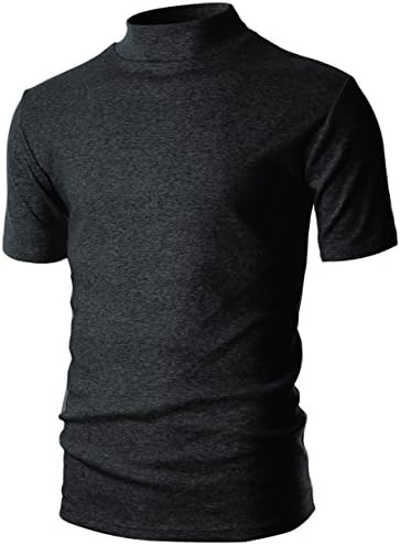 OHOO Mens Slim Fit Soft Cotton Short Sleeve Pullover Lightweight Mockneck with Warm Inside
