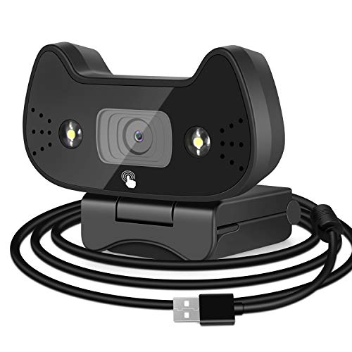 Webcam 1080P mit Stereo-Mikrofon,Einstellbaren Fülllichtern, Cute Cat USB-Webcam, Laufwerksfreie Webcam für Online-Konferenzen, Lektionen,Spiele,Video-Chat,kompatibel mit Windows,Mac und Android