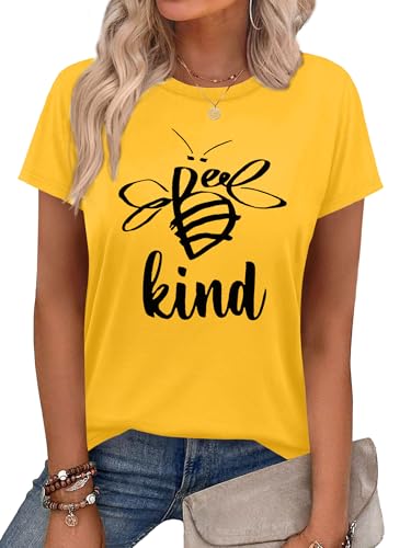 Dresswel Womens Be Kind Graphic Tees Shirts Short Sleeve Shirt Funny Printed Summer Casual T-Shirt Tops