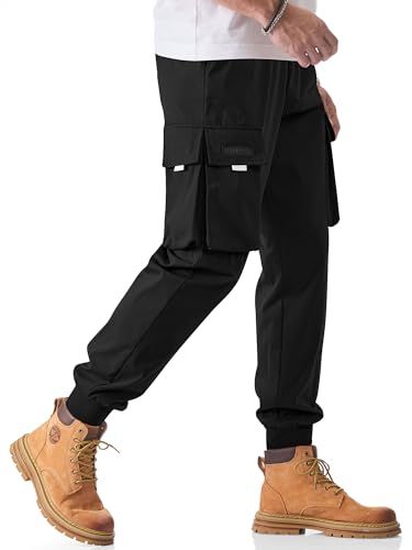 JMIERR Men's Cargo Pants Joggers Pants Drawstring Stretch Waist Straight Trousers Tapered Sweatpants with Multi Pockets2