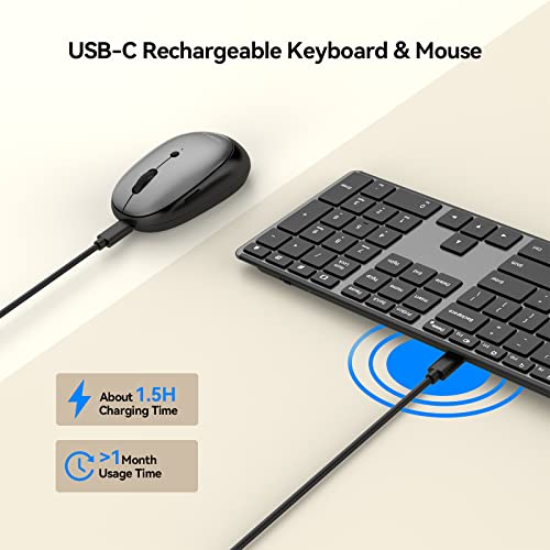 Wireless Keyboard And Mouse Combo: 2.4Ghz Cordless Silent Keyboard Mouse Set, Rechargeable Slim Quiet Full Size Keyboard With 3 Dpi Adjustable Mouse, Thin Sleek Design For Windows #TOP3