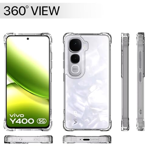 Image of Amazon Basics Back Cover for Vivo Y400 5G PC + TPU Clear Transparent Raised Edges Shockproof Protective Phone Bumper Case(Transparent)