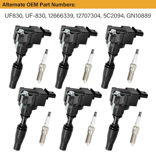 Image of Set of 6 Ignition Coils Pack UF830 12666339 with Iridium Spark Plugs Compatible with 2016-2020 Buick Cadillac Blazer Camaro GMC Acadia Canyon ATS CT6 CTS XT5 3.6L 2.0L 2.5L V6