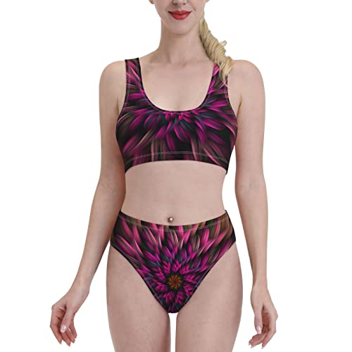 Maillot de bain imprimé floral rouge vin avec haut de sport noir taille L