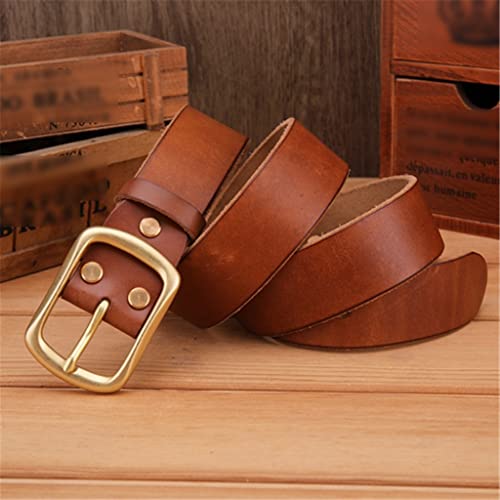 Cinturón de piel de grano completo avec hebilla de latón macizo para hombre, accesorio de vestir (couleur : A, tamaño : 120 cm)
