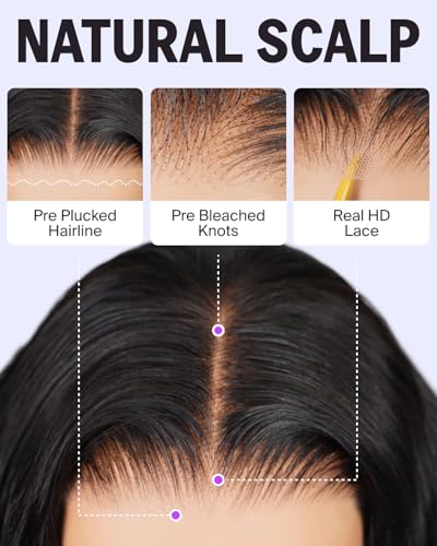 MEGALOOK 210% Density Glueless Wigs Human Hair HD Pre Cut 5x6 Lace Front Wigs Ready to Go Glueless Wig Body Wave Human Hair Wig Real Pre Plucked Bleached Tiny Knots 30 Inch - Image 5