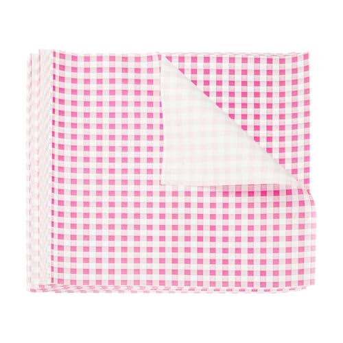 QUARKZMAN 300 Fogli Carta Oleata Quadrata a Quadretti 25x25cm Carta da Imballaggio per Alimenti Cerata Secchi Assorbente per Forno Cestini da Picnic Pane Hamburger, Rosa