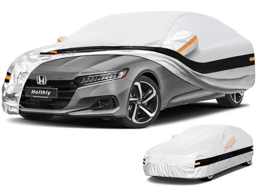 Image of 10 Layer Car Cover Waterproof All Weather for Sedan,100% Waterproof Outdoor Car Covers for Automobiles Rain Sun Protection. Custom Fit for Midsized Car Toyota Camry,Honda Accord, etc