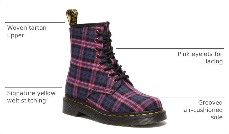 Image of Dr. Martens Women's 1460 Pink Multi Tartan 7 Medium