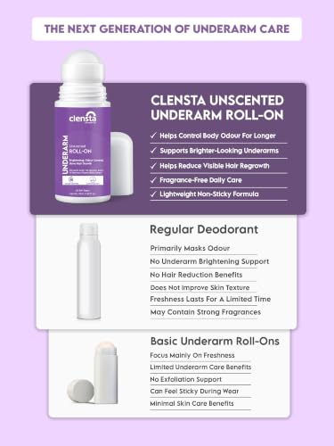 Image of Clensta Amber Vanillic Floral Underarm Roll-On For Women & Men | Controls Body Odour | Helps Brighten Dark Underarms | Reduces Hair Regrowth | Long-Lasting Floral Fragrance | Non-Sticky Formula | 50 ml