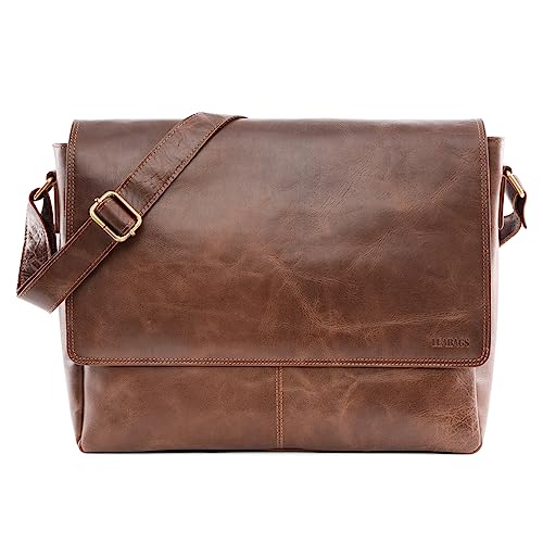 LEABAGS Messenger Bag, Acapulco Echtleder Aktentasche Herren & Damen, Leder Laptoptasche bis 15 Zoll, Umhängetasche mit Schultergurt 39 x 30 x 11 cm