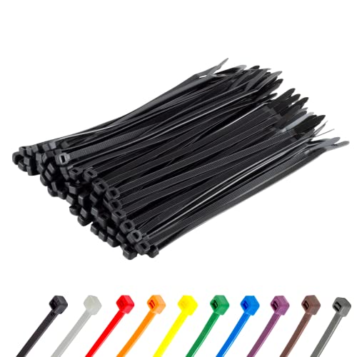 Gocableties Black Cable Ties, 200mm x 4.8mm, Pack of 100, 8'' Premium Nylon Zip Ties, Multi-Purpose Plastic Tie Wraps Cable Holder, Secure Self-Locking Mechanism, for Home, Garden, Office and DIY