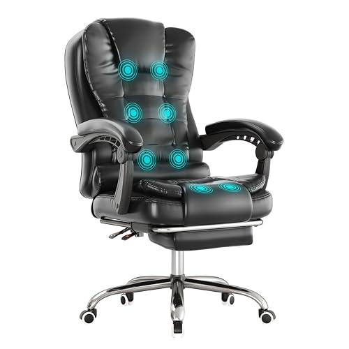 Blisswood Ergonomic Office Chair with 8-Point Massage – Executive Computer Desk Chair with Footrest, Padded Armrests, Lumbar Support and Reclining for Office Home Work & PC Gaming - PU Leather Black