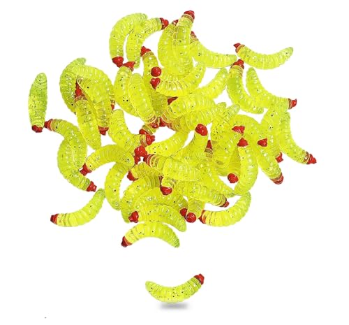 Silikon Soft Maden Wurm Soft Artificial Bread Wurm Angelköder künstliche Brotwürmer Angelköder (Yellow(50pcs))