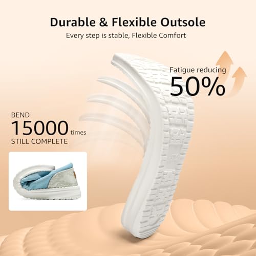 Image of STQ Women's Slip on Boat Shoes with Arch Support Comfortable Canvas Loafers for All Day Standing Light Blue US 8.5