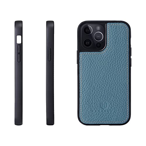 iPhone13 Pro ケース 本革 シュリンクカーフレザー 耐衝撃 ハンドメイド ギフト おしゃれ シンプル 大人可愛い メンズ レディース スマホケース 青 シアン SPG-13Pro-Cyan