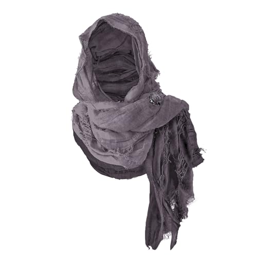 Hooded Shawl With Viking Brooch | Cowl Scarf Rogue Medieval Cloak Renaissance Costume Cape Accessories (Purple)