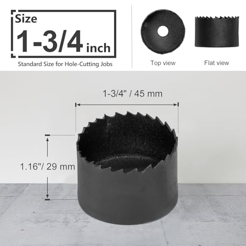 Image of 1-3 /4 Inch Hole Saw with 9.1mm Triangle Shank Arbor, JTemgle Bi-Metal Hole Saw Heavy Duty Hole Cutting Tool for Cornhole Boards, Recessed Lights, Wood, Plastic, Drywall & Soft Metal