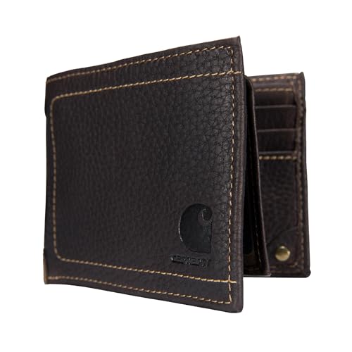 Carhartt Mens Pebble Leather Full Grain Leather Wallets Durable Design Multiple Card Slots Gifts for Men Brown (Bifold)