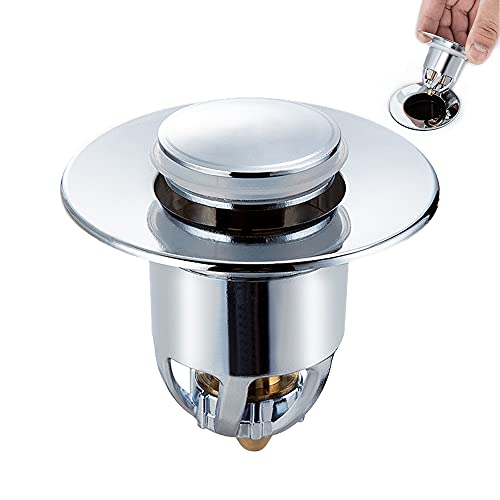 Bouchon d'évier, ensemble de vidage, bouchon de vidange d'évier, valve pop up anti-blocage avec crépine anti-colmatage et 2 joints, utilisé pour les éviers avec une ouverture de vidange de 34-40 mm Cover