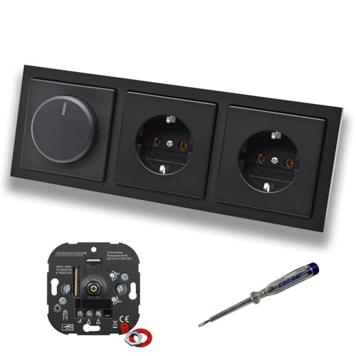Variateur rotatif LED Busch Jäger 6540-885-102 avec 2 prises 20EUC-885 noir mat