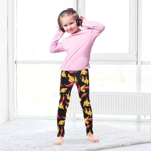 Flames Chili Girls' Leggings Toddler Doodles Peppers Kids Yoga Pants Dance Active Tights 4T4