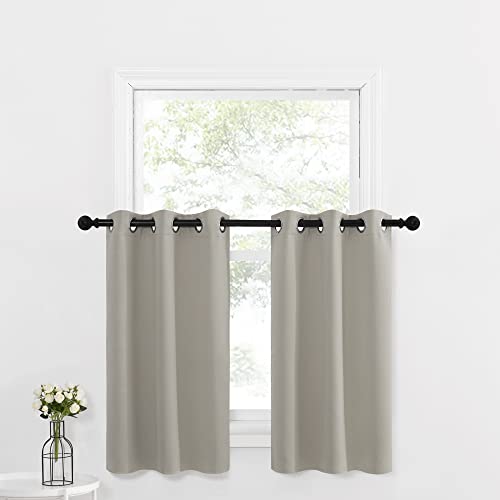 NICETOWN Natural Tiers Valance Curtain for Kitchen, Blackout Short Curtains for Nursery/Bathroom, Farmhouse Country Grommet Valances for Windows, 2 Panels, 29" Wide x 36" Long Natural 29"W x