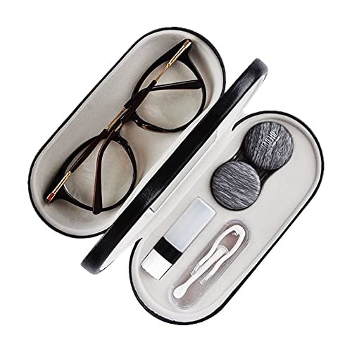 2 in 1 Contact Lens Case, Dual Use Design for Contact Lens case and Glasses case, Double Sided Contact Lens Travel Kit Includes Remover Tool with Mirror, Imitation Wood Grain Double Box (Silver Gray)