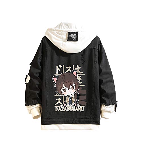 Anime Bungo Stray Dogs Jeans Jacket Nakajima Atsushi cosplay Denim Coat dazai osamu Hooded Sweatshirt Men Trucker Jacket (3XL, Bungo Stray Dogs black6)