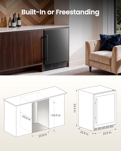 Image of 24 Inch Beverage Refrigerator, 180 Can Under Counter Fridge, Stainless Steel Outdoor Fridge for Patio & Outdoor Kitchen, Outdoor Refrigerator for Soda, Beer, Built-in & Freestanding(Black)