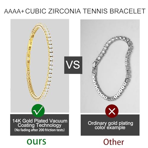 Stainless Steel Adjustable CZ Tennis Bracelet for Women Men (Gold, CZ 3mm) - image 6