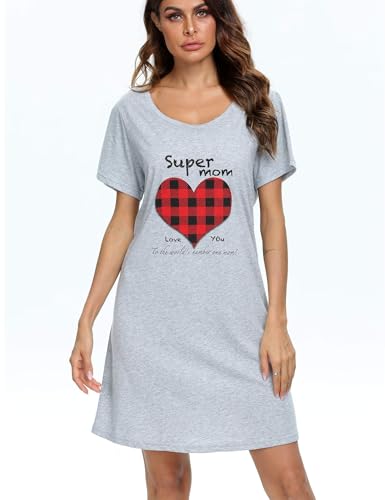ENJOYNIGHT Womens Nightgowns Cotton Sleepwear Plus Size Sleep Shirts Short Sleeves Nightshirt Print Sleepshirt (3X-Large, Super) - Thumbnail 3
