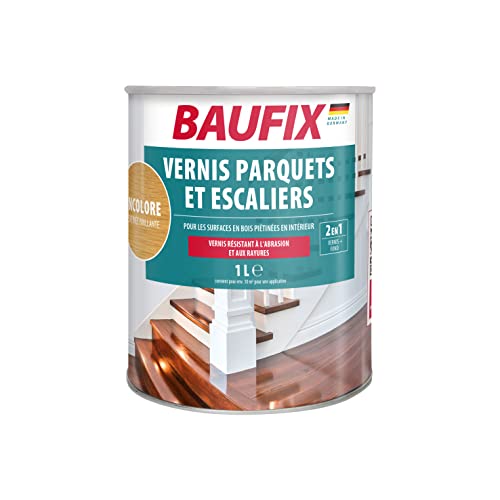 BAUFIX Vernis parquets et escaliers incolore, satinée brillante, 1 litres, Soin...