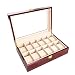 Coffret - Boîte à Montre - Rangement, Femmes Hommes 12 Slots Watch Box Titulaire Clear Top Bijoux Affichage Stockage Organisateur Cas Plateau Bourgogne Ecrin/Coffret à Montre, Rangement pour Montres