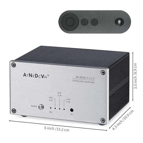 AtDcNeVh Commutateur audio XLR 3 en 1, convertisseur audio équilibré XLR à 3 voies – Amplificateurs de haut-parleurs XLR – avec télécommande – vue 2