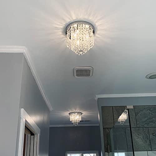 Modern Mini Chandelier Light Fixture,3-Lights Flush Mount Ceiling Light Fixtures Silver Crystal Chandelier Pendant Ceiling Lamp For Dining Room, Bedroom, Livingroom 8'' X 7.3'' Of Crystop #TOP5