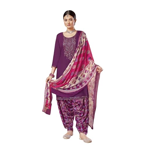 Robe punjabi violette en tissu fluide avec dupatta imprimé chic