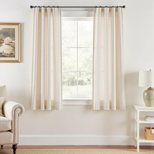 Image of jinchan Linen Curtains Light Filtering Back Tab 38x63 Inch 2 Panels Beige