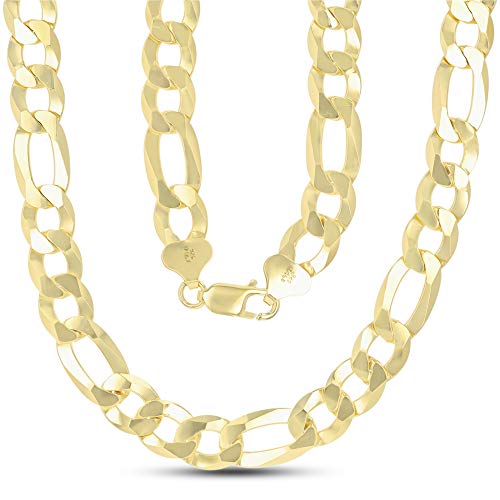14K Gold or Rhodium Plated Silver Figaro Chain For Men | 1mm-13mm Thick | Solid 925 Figaro Italian Necklaces For Men3