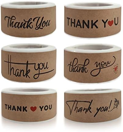 720 PCS 1" x 3" Thank You Stickers Rectangle Gift Seal Kraft Paper Thank You Stickers Labels Diary Stationery Stickers for Business Wedding Party Decor Handmade Decoration Sticker (6 Roll, 120 / Roll)
