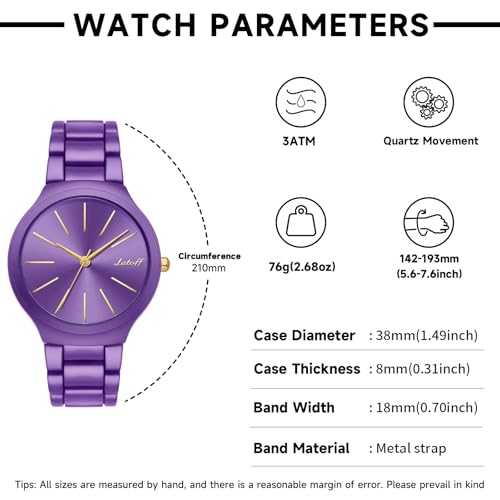 Image of Letoff Women's Wrist Watch, Big Dial Metal Strap, 100 ft Waterproof, Multicolor Casual Fashion Watch
