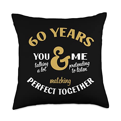 60 Years Perfect together 60th Anniversary Matching Couple Throw Pillow