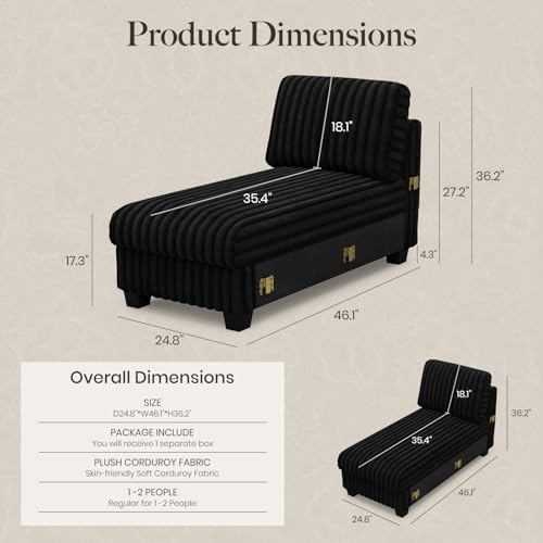 Image of Belffin Modular Sectional Sleeper Sofa Bed with Extendable Length Corduroy Couch Deep Seat Cloud Couch for Living Room. Black Convertible Sectional Sofa Bed